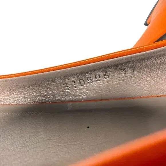 Gucci Pointed Toe Orange Leather Flats Silver Stud Toe Cap Slip On EU 37 US 7 - Picture 9 of 14